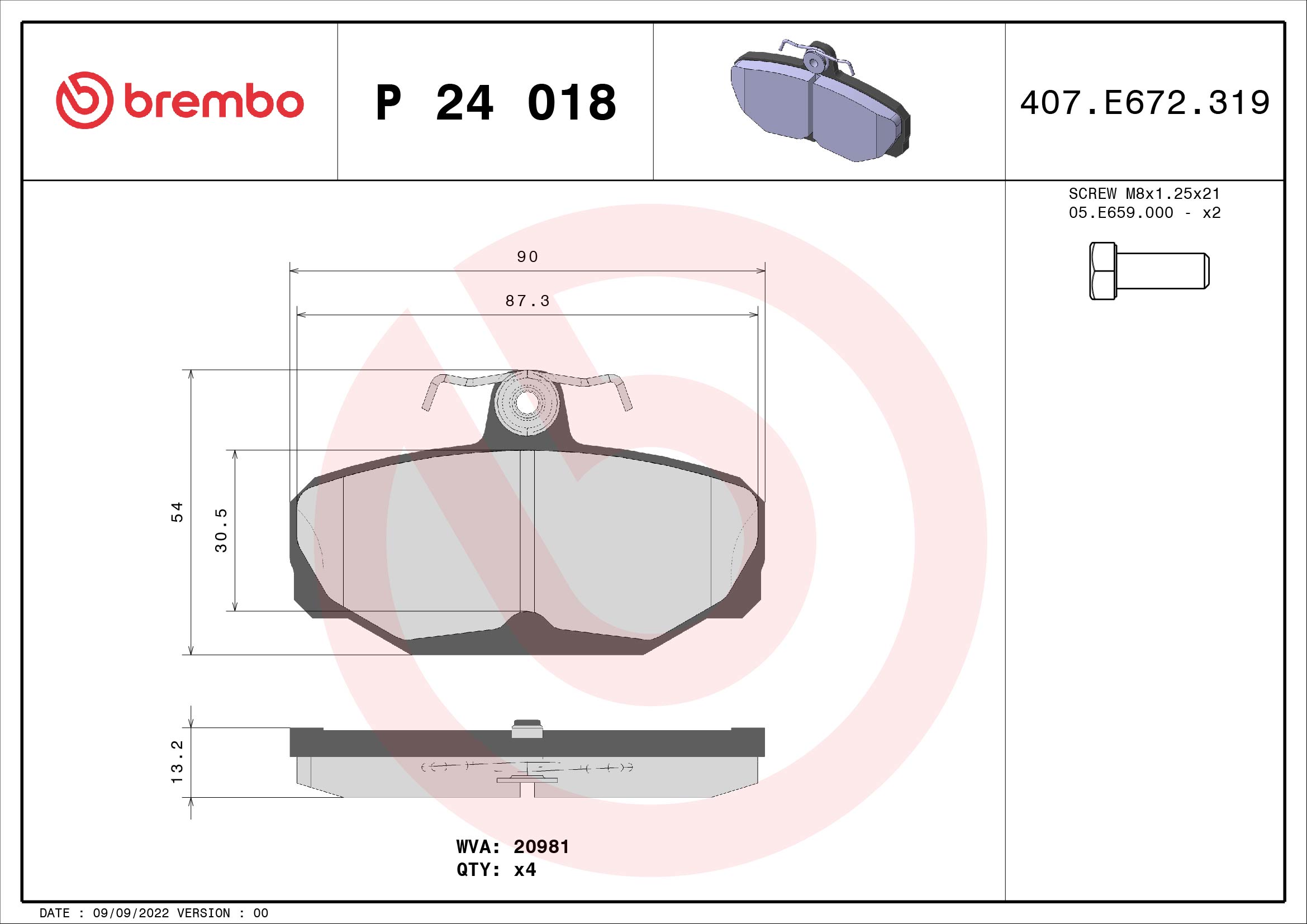 A.B.S. P 24 018 BREMBO Bremsbelagsatz, Scheibenbremse